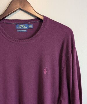 Polo Ralph Lauren Mens XL Maroon Crew Neck Sweater 100% Washable Merino Wool
